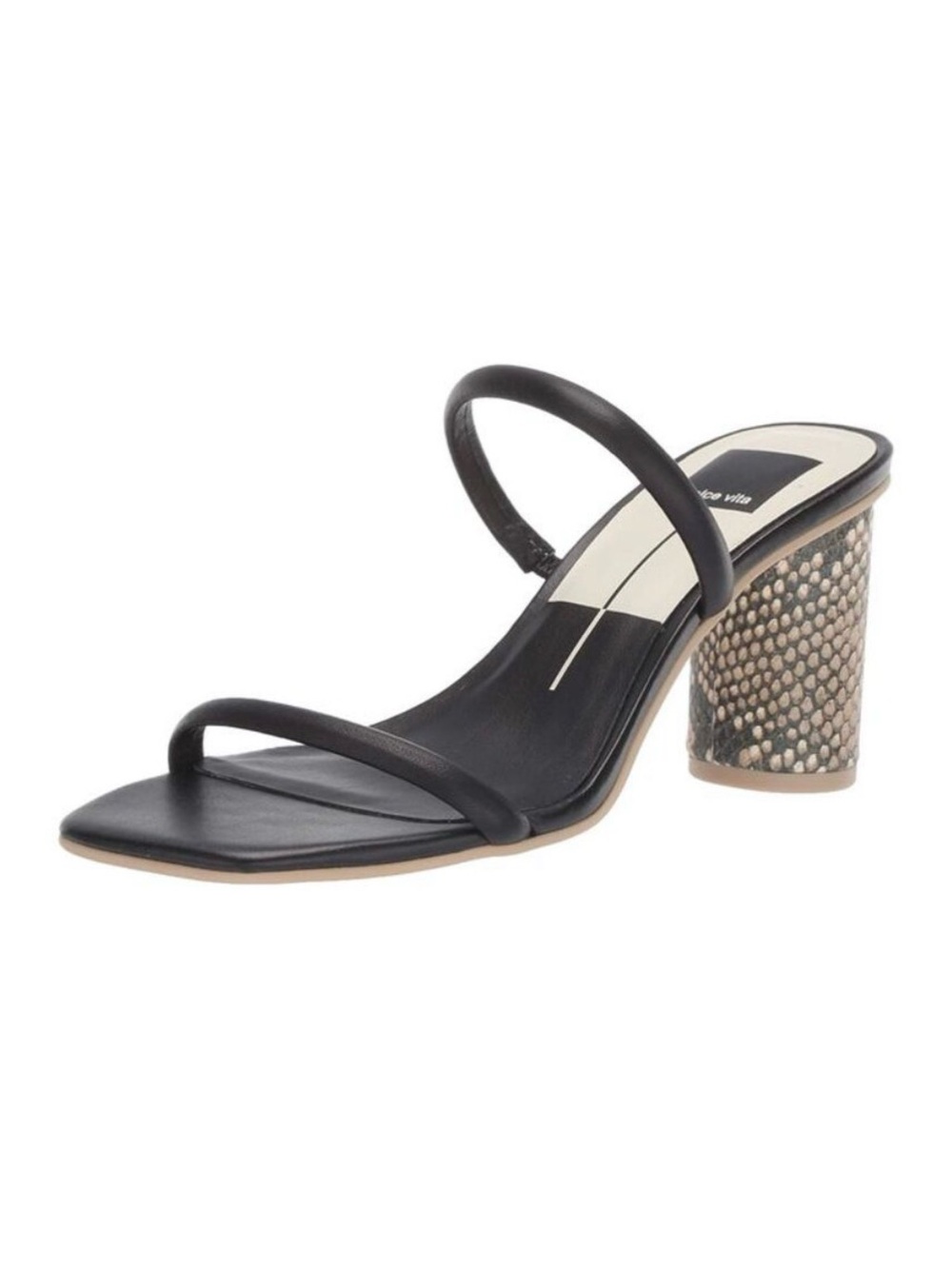 Dolce Vita Black Double-Strap Sandal with Snake-Print Block Heel